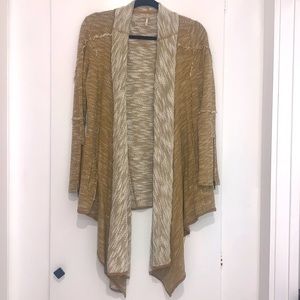 NWT Free People Hi-Lo Open Cardigan w/ Pockets and Zip Cuffs Tan & Ivory Medium